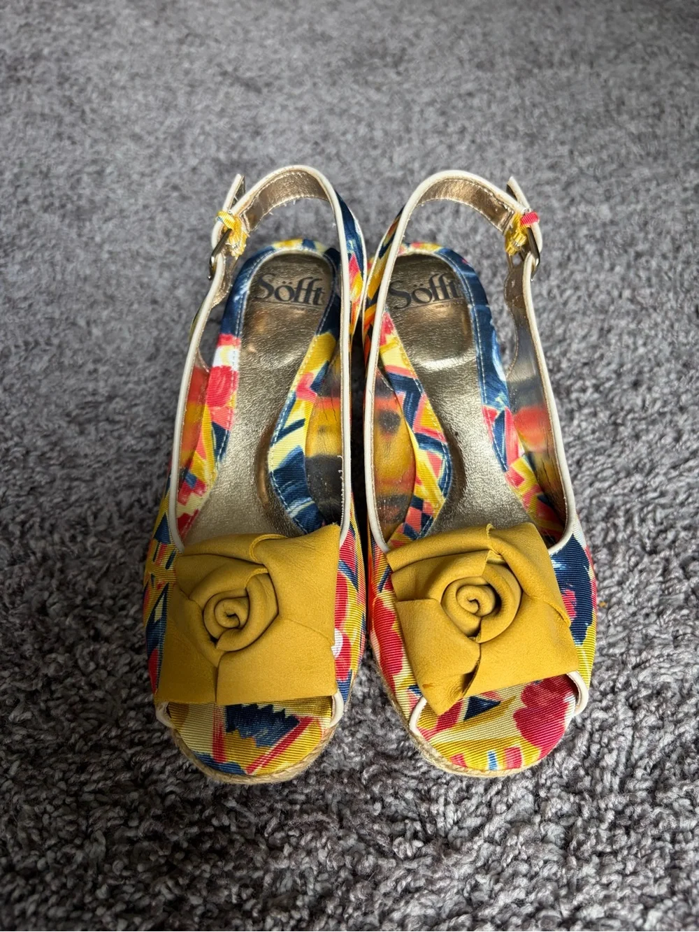 New Sofft Marcela Multicolor Espadrille Wedge Slingback with Bow Accent